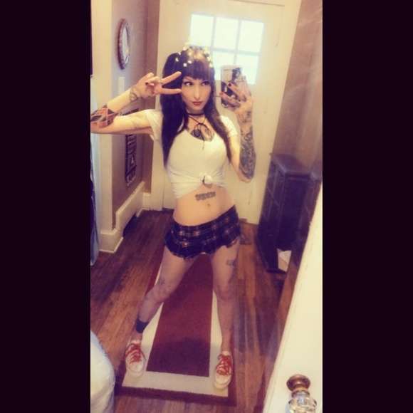 Womens black plaid mini skirt, sz M/L, be wicked - Picture 1 of 5